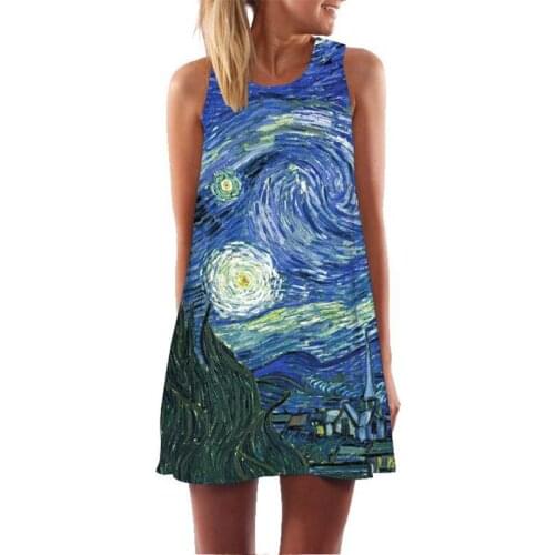 New o-leader A-line skirt starry sky 3D digital printing fashion skirt womens Beach Holiday sun skirt womens casual vest dress