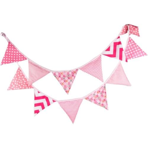1pcs 3.3M Length 12 Flags Pink Flower Stripe Children Birthday Cloth Banner Decorations Home Festival Deco Pennant
