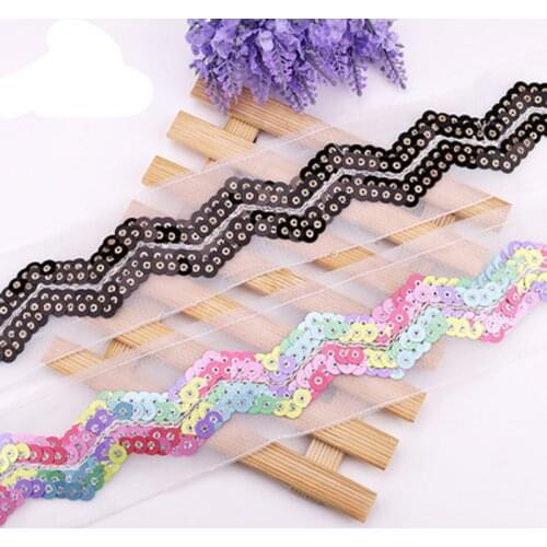 1 yard 3.3 cm mesh sequin bead embroidery lace wavy color sequins national costume lace DIY party wedding arrangement lace