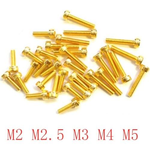 10-20pcs M2 M2.5 M3 M4 M5 Allen Screw Hex Socket Knurled Cap Cup Head Screw Titanium Gold Plated Bolts Length 4-55mm