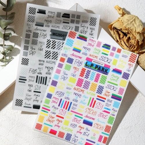 3d European And American Style Fluorescent English Joker Black Letter Nail Stickers