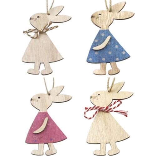 4pcs/set Easter Rabbit Wooden Pendant Bunny Hanging Crafts Easter Decoration Home DIY Easter Party Decor Dropshipping