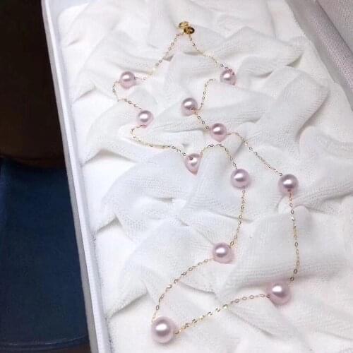 922 Fine Jewelry 18K Gold Natural Fresh Water Pearl 7-8mm Pink Pearl Pendant Necklaces for Women FIne Pearls Pendants