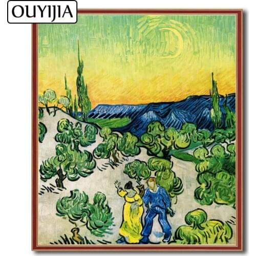 OUYIJIA Van Gogh Walk In The Moonlight Oil 5D DIY Diamond Painting Embroidery Diamond Decoration Mosaic Rhinestone Cross Stitch