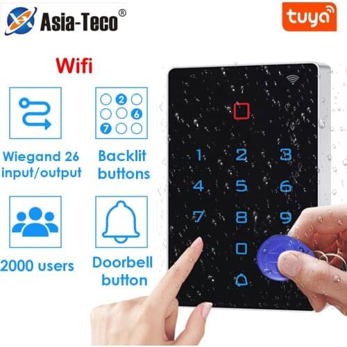 Tuya APP Standalone Access Control keypad Backlight Touch Screen RFID 125khz Card Reader Wiegand 26 Input and Output Waterproof