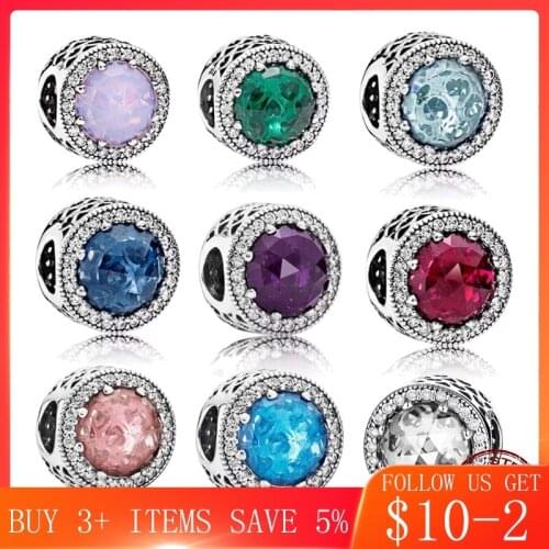 100% Real 925 Sterling Silver 9 Color Radiant Beads Charms Fit Original Design Bracelets & Bangle DIY Women Jewelry Making