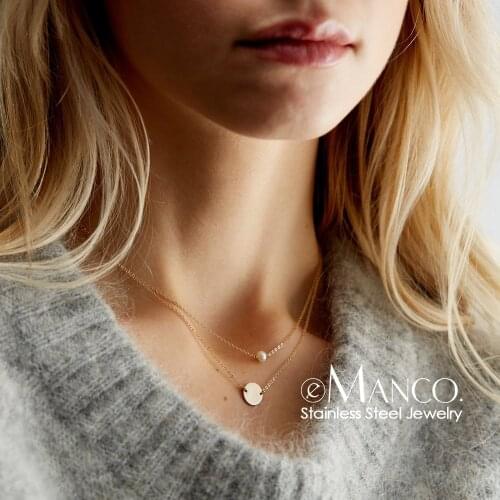 E-Manco Dainty Stainless Steel Necklace Women Multi Layer Choker Necklace Gold Color Pendants Necklace for women