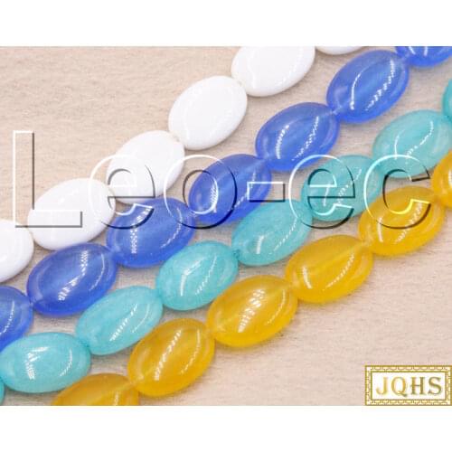 JQHS 13X18mm oval white yellow light blue jades Loose Strand beads For Jewelry Making 15" DIY V1230