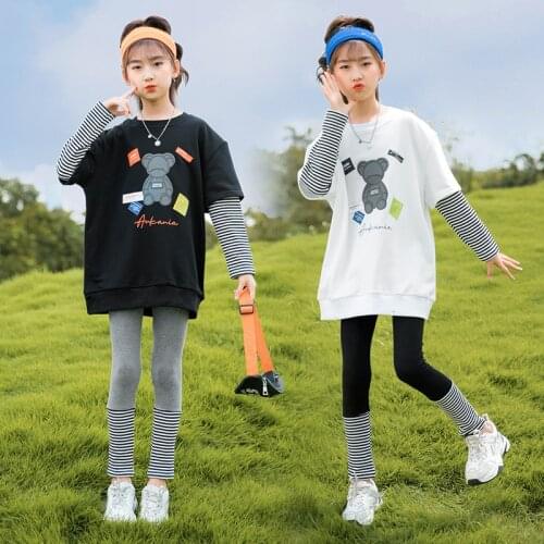 Girls Clothes Set 2021 New Spring Autumn Korean Cartoon Streetwear Tops and Leggings Two-piece Suit Outfit Kids Clothing 12 10 8