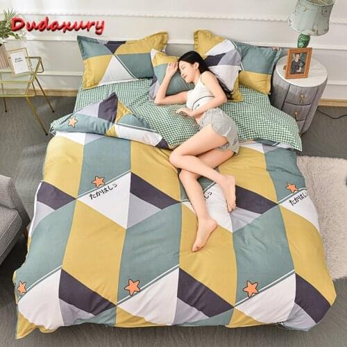 Dudaxury 3/4pcs Fashion Printed Bedding Set A/B Double Sided Duvet Cover Comfortable Breathable Duvet Cover Pillowcase Sheet