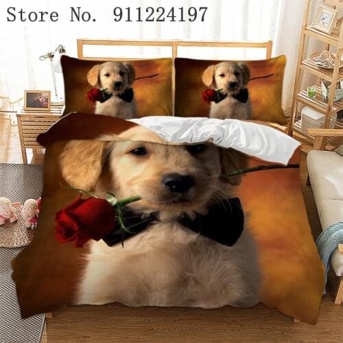 3D Printed Cute Puppy Bedding Set Dog Soft Microfiber Comfortable Quilt Covers Rose Duvet Cover Set Home Textile For Kids Adult