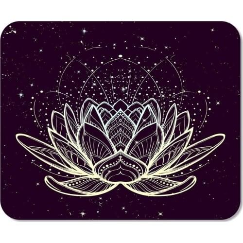 Mousepad Computer Notepad Office Lotus Flower Intricate Linear Drawing on Starry Nignt Sky for Yoga Home School Game