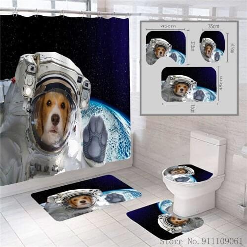 Cute Puppy 3D Digital Printing Waterproof Mildew Proof Bathroom Partition Curtain Toilet Set Non-slip Bath Mats Home Decoration