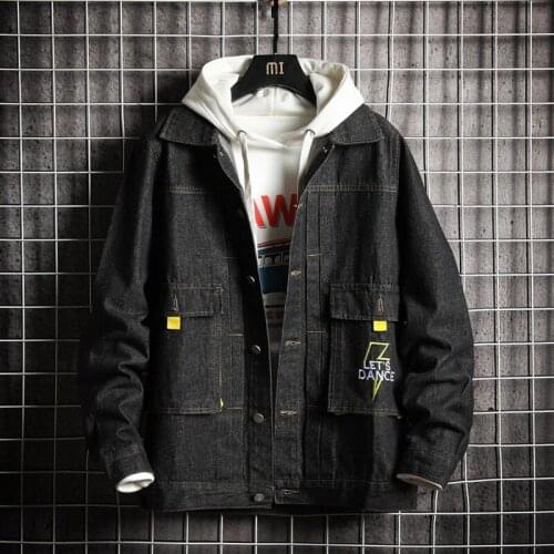 2021 Newly Fashion Men Jackets Retro Blue Big Pockets Printed Designer Denim Jacket Men Streetwear Hip Hop Jackets Hombre