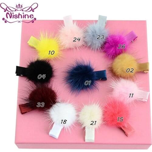 Nishine Solid Color Fur Ball Baby Girls Hairpins Infant Headwear Children Accessories Kid Small Pompon Headwarp Birthday Gifts