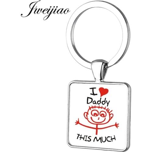 JWEIJIAO New Je T'aime Papa Square Keychain Fathers Gifts Super Papa Key Chain Ring Holder I Love Daddy Custom Jewelry Gift PP32