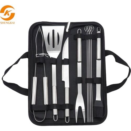 Outdoor stainless steel pipe handle barbecue tool bbq ten-piece set