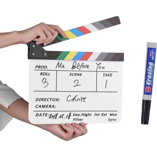 Professional Acrylic Clapboard TV Film Movie Director Cut Action Scene Clapper Board Slate With Marker Pen Eraser