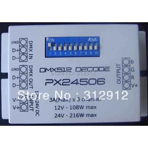 PX24506;3A*3channel dmx constant voltage decoder,DC12-24V input