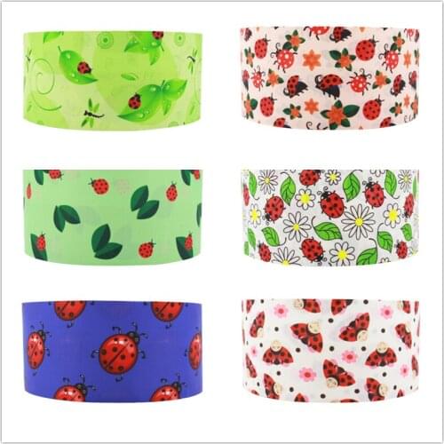 Q&N ribbon 16mm 22mm 25mm 38mm 50mm 75mm flower Ladybug cartoon printed grosgrain/FOE ribbon DIY Sewing Hairbows Gift