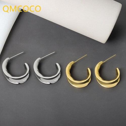 QMCOCO 925 Silver Irregular Concave-Convex Round INS Style Small Stud Earrings For Women Party Jewelry Decoration