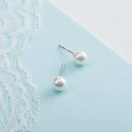 Ruifan Minimalist Round White Pearls Stud Earrings for Women 925 Sterling Silver Small Earring Female Fine Jewelry Gift YEA184