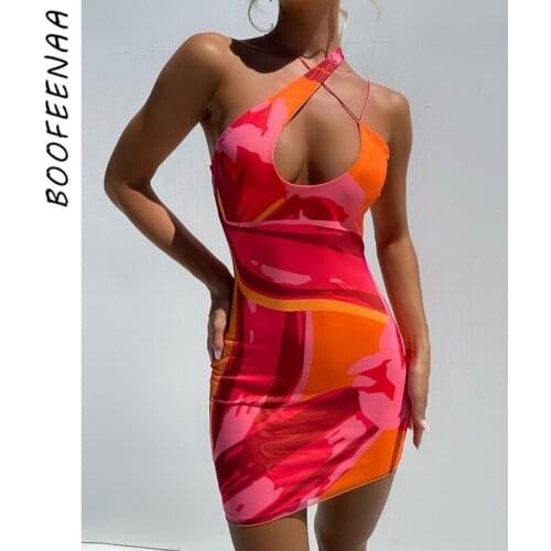 BOOFEENAA Sexy Hollow Out Backless Bodycon Dresses for Women Party Night Club Wear Fashion Printed Mini Dress Fall 2021 C83-BB14