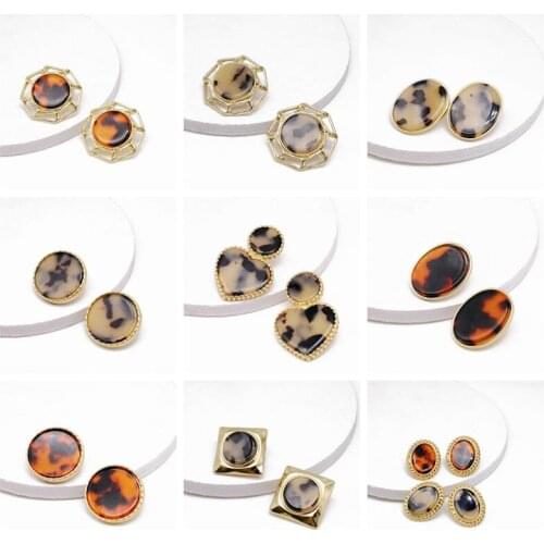 Leopard-Print Round-Oval-Heart Earring, Acetate Resin Personality Jewelry