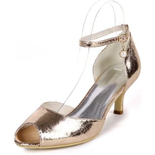 Cracked pattern bright PU lady heels D'orsay open toe pumps ankle strap party prom wedding bridal shoes silver champagne fuchsia