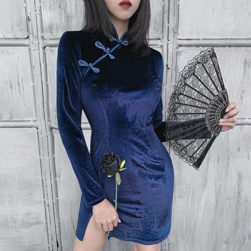 Evening Party Woman Bodycon Dress Summer Vintage Clothing Cheongsam Pleated Dresses Cotton Casual Long Sleeve Mini Sexy Clothes