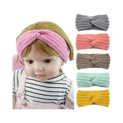 Vintage Warm Solid Color Knitting Wide Cross Headband Knitted Hairband Hair Accessories for babys