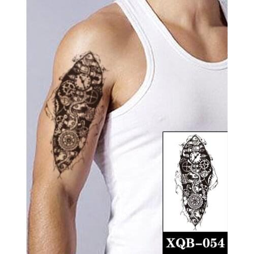 Ferry Boat Waterproof Temporary Tattoo Sticker Black Clock Compass Pattern Fake Tattoos Flash Tatoos Arm Body Art for Women Men