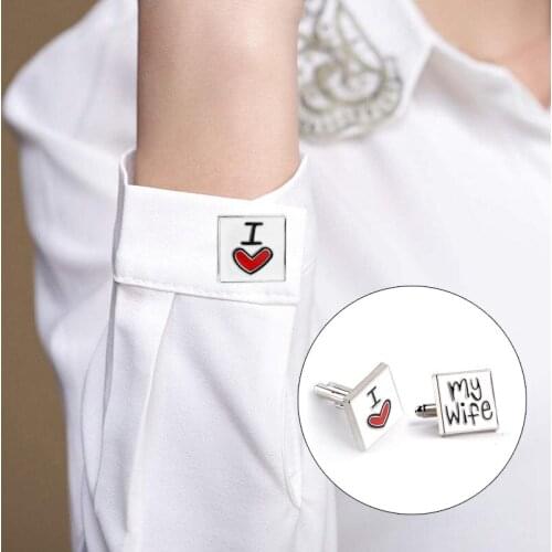 Cufflinks For Men I Love My Wife Letters Wedding Design Cuff Links Square Alloy Shirt Buttons Bridegroom Romantic For Engagement