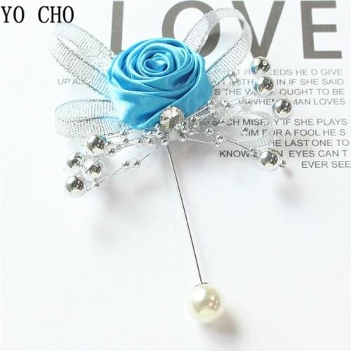 YO CHO Groom Boutonniere Buttonhole Women Brooch Wedding Corsage Pins Silk Roses Wedding Witness Corsage Flowers Man Accessories
