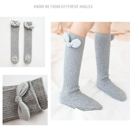 Infant Girls Cotton Bow Socks Baby Accessories Cute Knee High Long Stockings Fashion Kids Toddler Solid White Socks for 1-8Years