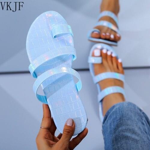 Womens Casual Solid Crystal Roman Plus-size Flat Slippers Women Sandals Platform Sandals Shoes Mules for Women 2021