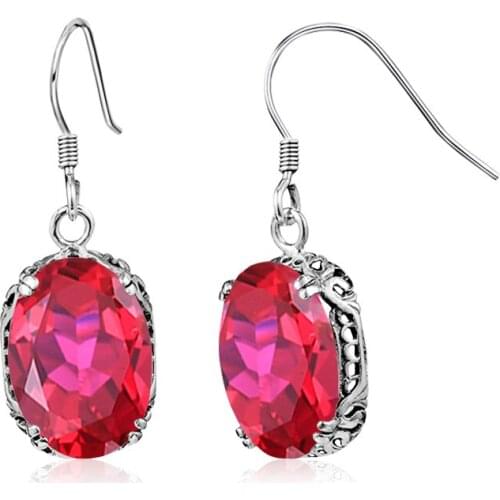 Retro 100% 925 Sterling Silver Oval Ruby Drop Earrings For Women Natural Red Gemstone Ruby Fine Jewelry Best Gifts Factory