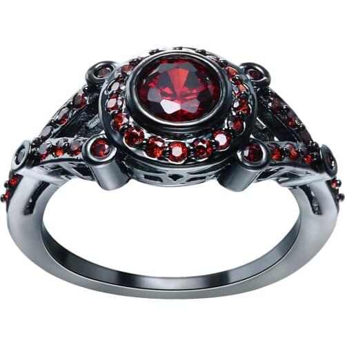 Hainon Women Wedding Ring Purple Red CZ Zirconia Fashion Black Gold Color Gift Jewelry for Men Engagement Rings