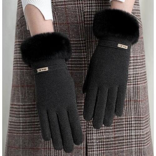 Winter Female Cashmere Warm Letter Sport Cycling Mittens Double Thick Velvet Plush Wrist Women Touch Screen Driving Gloves I11