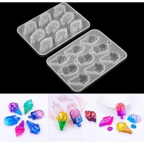 1pcs Crystal 9 Ice Cream Silicone Mold Home UV Epoxy Resin Mould For DIY Jelly Ice Cream Crafts Jewelry Pendant Making Tools