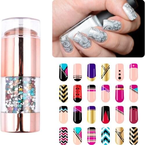 1pcs Silicone Nail Stamper Scraper Double Head Design Colorful Rhinestones Handle Polish Print Transfer Templates Designs Tool