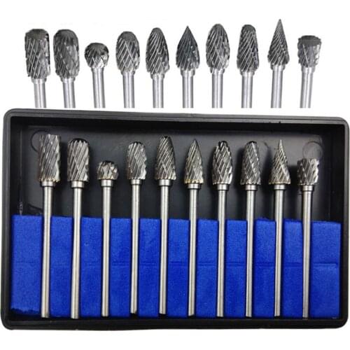 10pcs 1/8" Shank Tungsten Carbide Rotary Burrs Drill Bits Milling Cutter Grinding Drill Bits Single-cut/Double-cut Optional