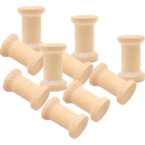10 Pieces Wooden Spool Unfinished Bobbins Set for Crafts Kids Children Drawing Toys