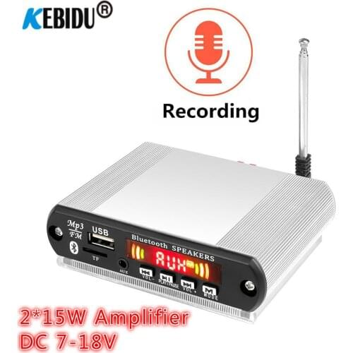 2*15W Amplifier DIY Bluetooth 5.0 MP3 Decoder Board USB TF FM Radio Module Wireless MP3 Player with Recording Function Car Kit