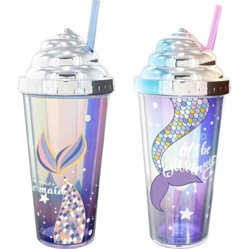 2020 Fashion Portable Electroplated Glitter Water Cup Creative Straw Cup Plastic Cup Gift For Friends