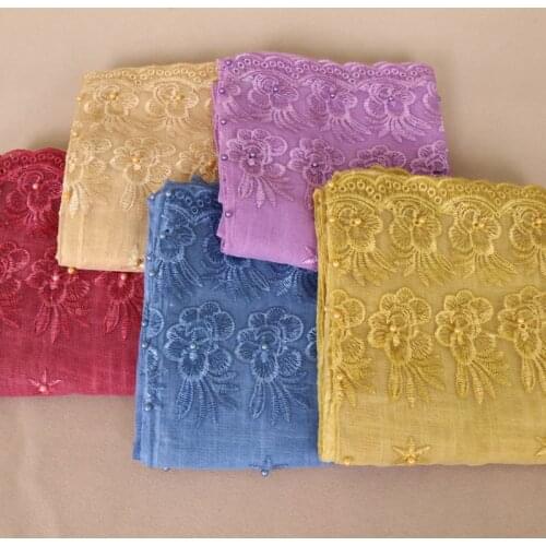 2021 Plain Embroider Floral Cotton Shawl Scarf From Indian Bandana Print Scarves and Wraps Soft Foulard Muslim Hijab Cap Bandana