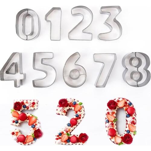 9pcs Alphabet Numbers Shape Cookie Cutters Baking Fondant Biscuit Cutter Mold Stainless Steel Cake Letter Decoration Tool