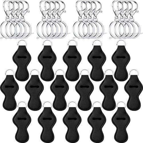 16Pieces Chapstick Holder Keychain with 16 Metal Key Chains Neoprene Lip Lipstick Balm Holder Keychain Pouch Novelty Gifts