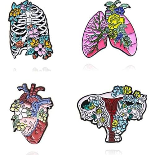 Human Organs Enamel Badges Lapel Pins Heart Lungs Anime Brooches For Women Decorative Gothic Style Hijab Pins Metal Brooch Badge