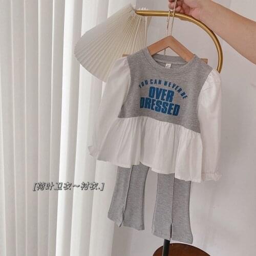 Childrens Shirt Girls Autumn New Thin Cotton Bubble Sleeve Lace Patchwork Long Sleeve Top Fashion